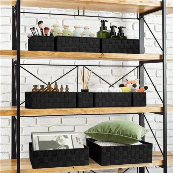 Woven Storage Baskets Set of 9 Black Organizer Bins for Closet Drawer Shelf - Picture 2 of 8